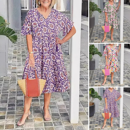 Bedrucktes Midikleid mit V-Ausschnitt