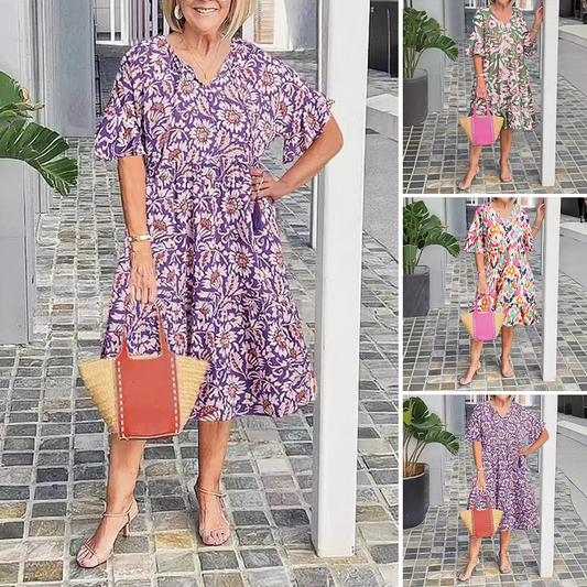 Bedrucktes Midikleid mit V-Ausschnitt