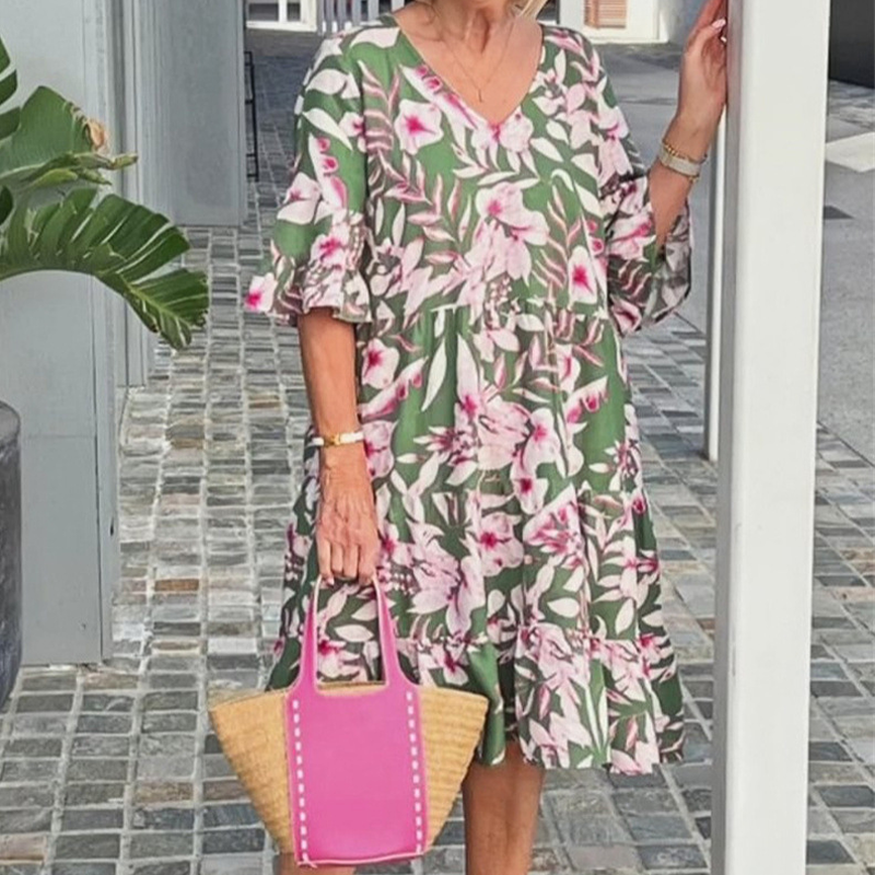 Bedrucktes Midikleid mit V-Ausschnitt