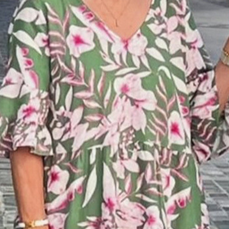 Bedrucktes Midikleid mit V-Ausschnitt