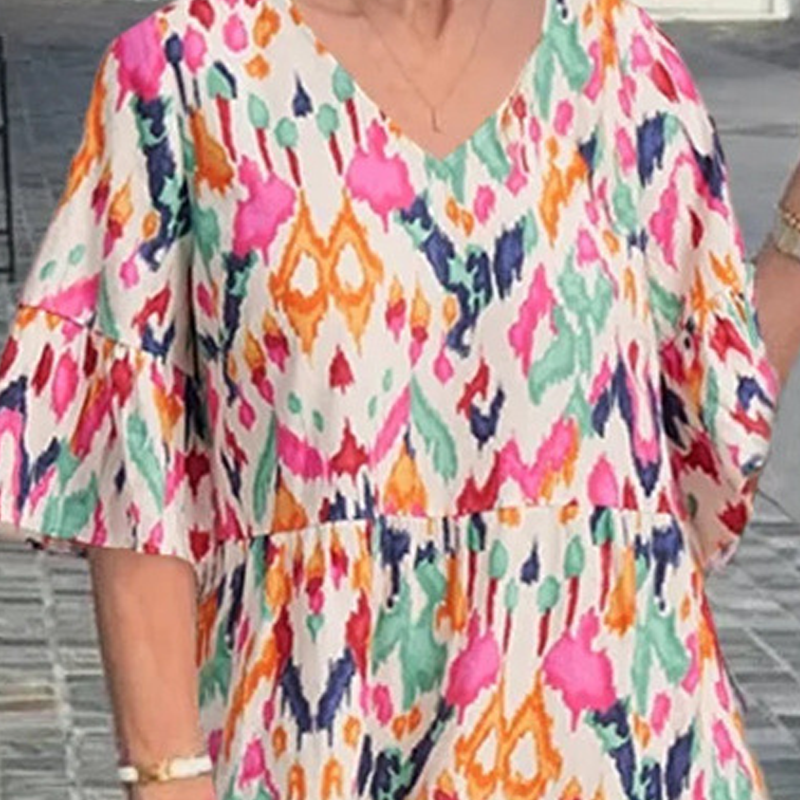 Bedrucktes Midikleid mit V-Ausschnitt