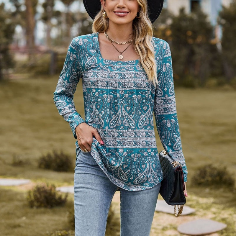 ✨🌸Damen-Tunika mit Falten und Blumenmuster