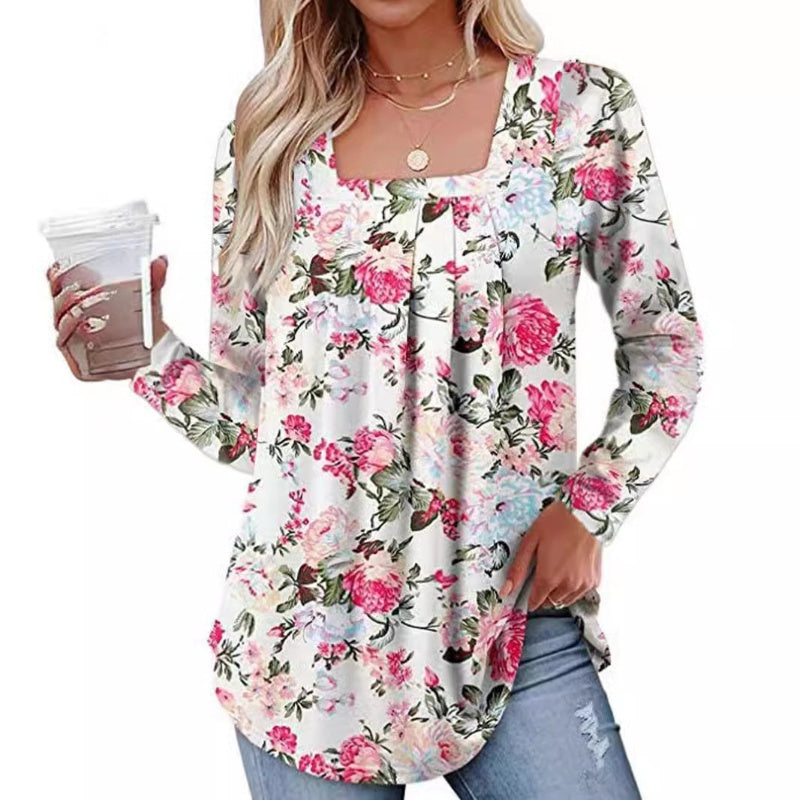 ✨🌸Damen-Tunika mit Falten und Blumenmuster