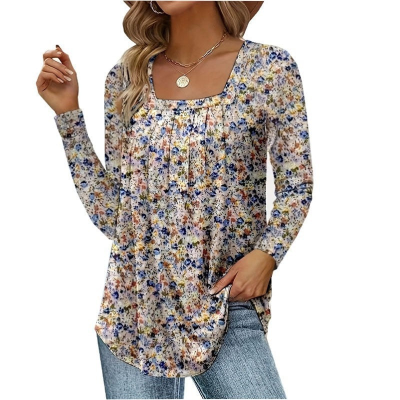 ✨🌸Damen-Tunika mit Falten und Blumenmuster