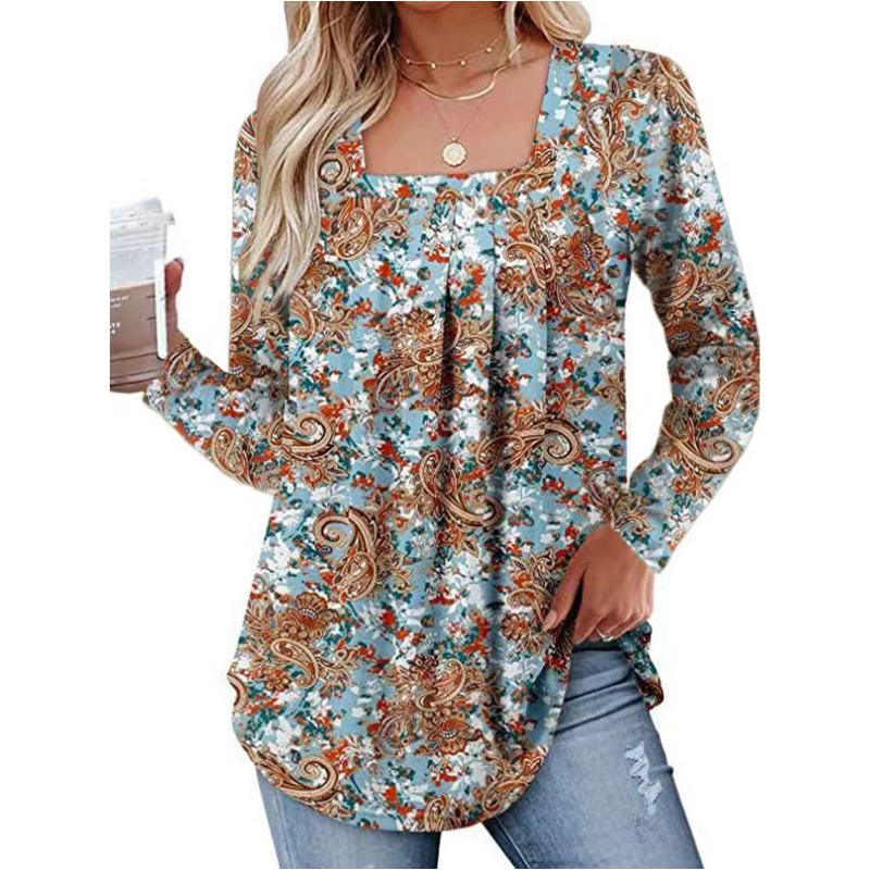 ✨🌸Damen-Tunika mit Falten und Blumenmuster