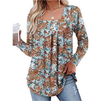 ✨🌸Damen-Tunika mit Falten und Blumenmuster