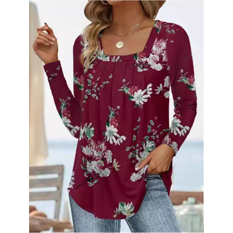 ✨🌸Damen-Tunika mit Falten und Blumenmuster