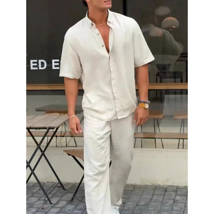 ✨Heißer Verkauf 50 % Rabatt✨👔Herren-Kurzarmhemden mit einfarbigem Revers ＆ Hosen-2-teiliges Set