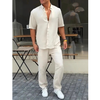 ✨Heißer Verkauf 50 % Rabatt✨👔Herren-Kurzarmhemden mit einfarbigem Revers ＆ Hosen-2-teiliges Set