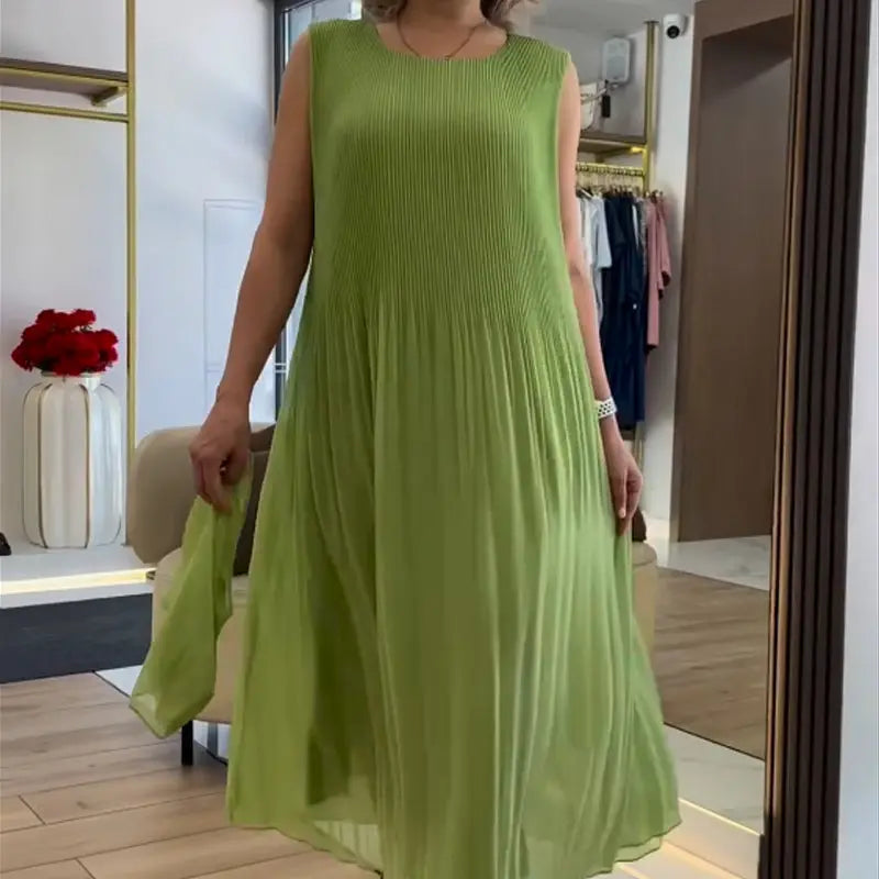 ⏳ LETZTER TAG IM ANGEBOT: 50% Rabatt auf das zweite Produkt💃🏻Ärmelloses Plisseekleid aus Chiffon – Elegant, atmungsaktiv & perfekt für jeden Anlass! 🌿