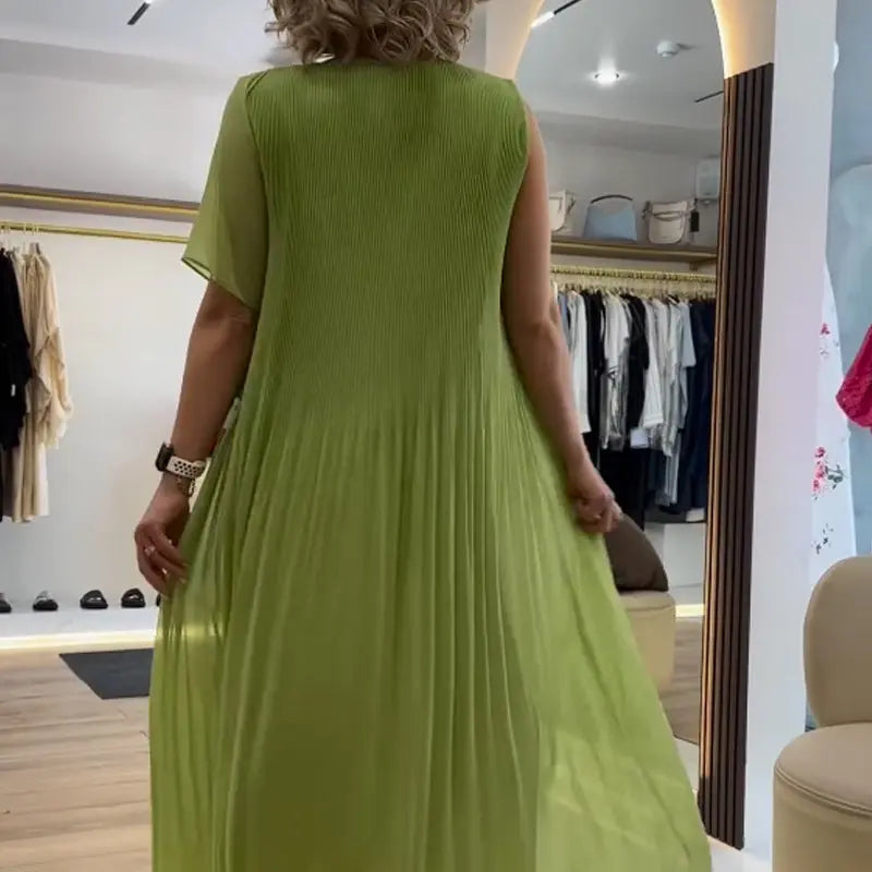 ⏳ LETZTER TAG IM ANGEBOT: 50% Rabatt auf das zweite Produkt💃🏻Ärmelloses Plisseekleid aus Chiffon – Elegant, atmungsaktiv & perfekt für jeden Anlass! 🌿