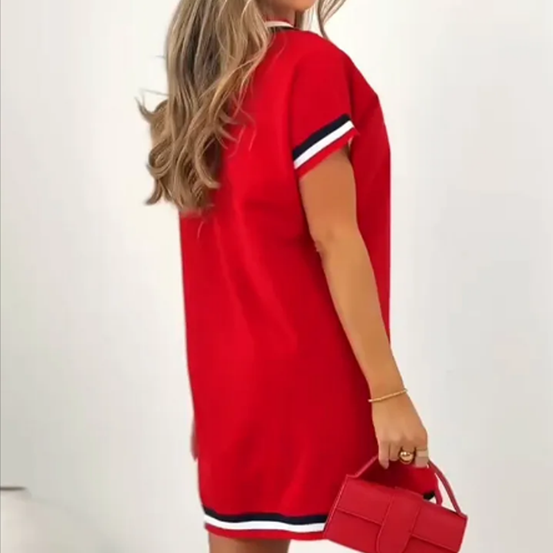 🌸2025 New Product Discount💃Midikleid mit V-Ausschnitt und Farbblock-Design🌟