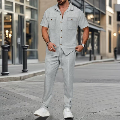 🎊Bestseller 2025🎊👔Herrenbekleidung, einfarbig, lässig, Baumwolle und Leinen, zweiteiliges Set
