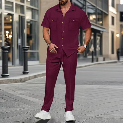 🎊Bestseller 2025🎊👔Herrenbekleidung, einfarbig, lässig, Baumwolle und Leinen, zweiteiliges Set