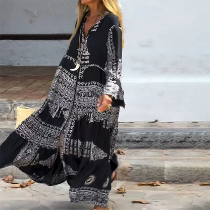 💃🌺Damen lässiges, bedrucktes und fließendes Kleid mit V-Ausschnitt