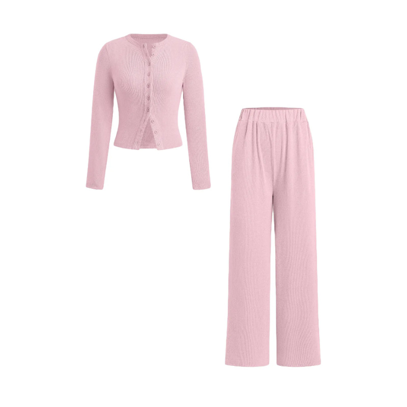 Slim-Fit Long-Sleeve Button-Up Top & Wide-Leg Pants 2-Piece Set