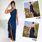 💜 LAST DAY PROMOTION 50%OFF 💜Fits Your Curves Satin One Shoulder Drape Slit Maxi Dress