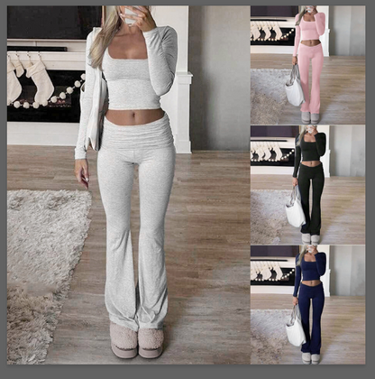 Women’s Cropped Top & Micro-Flare Pants Set