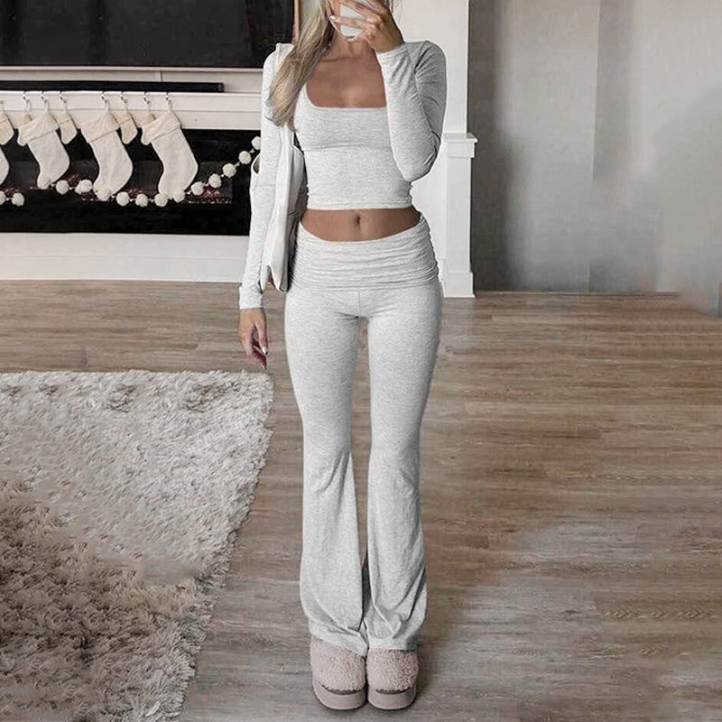 Women’s Cropped Top & Micro-Flare Pants Set