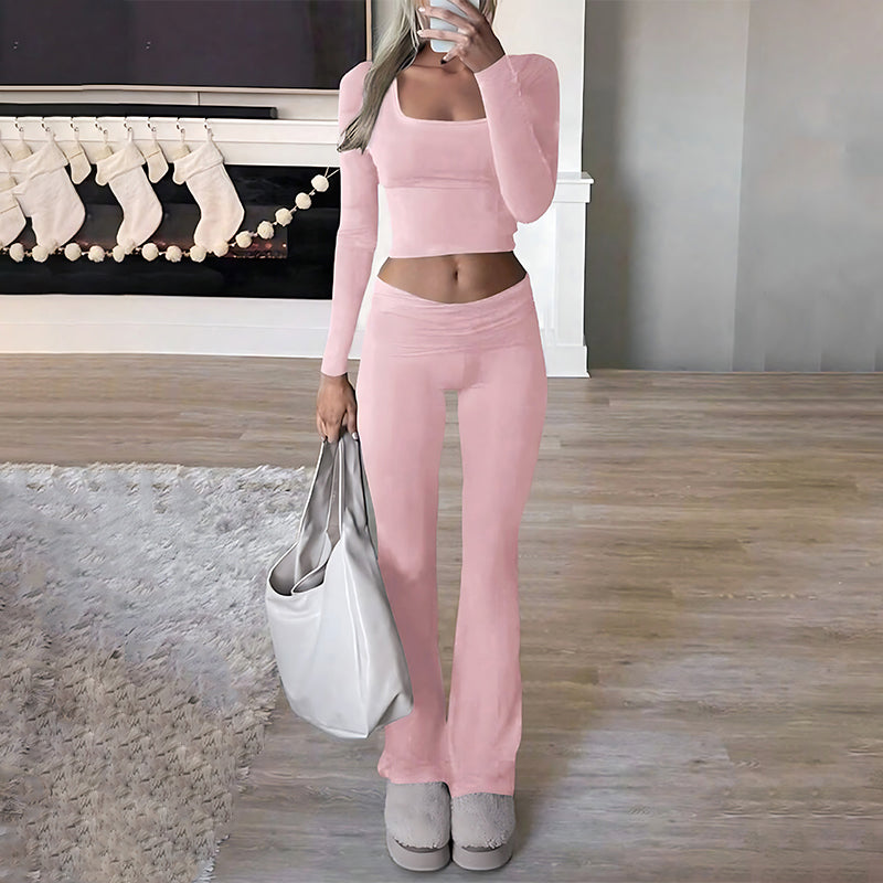 Women’s Cropped Top & Micro-Flare Pants Set