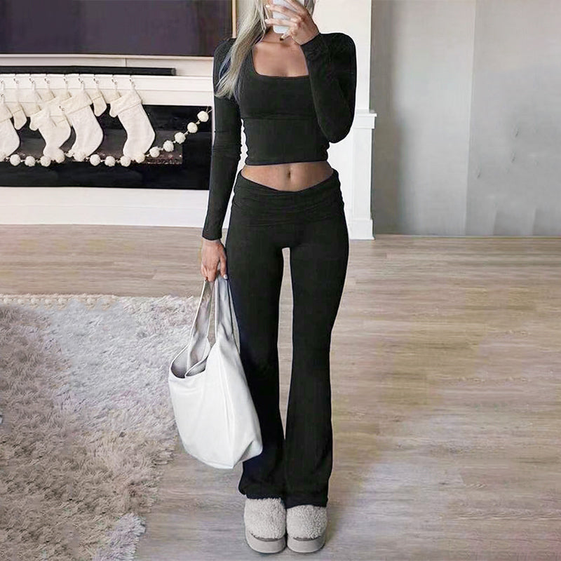 Women’s Cropped Top & Micro-Flare Pants Set