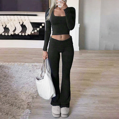 Women’s Cropped Top & Micro-Flare Pants Set