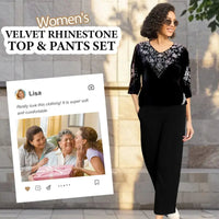 ✨ Elegantes 2-teiliges Samt-Set mit Kristallverzierungen | Perfekt für Büro, Abendessen & Feiern | Atmungsaktiv & Bequem | In Übergrößen XL-4XL verfügbar 👗💎