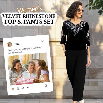 ✨ Elegantes 2-teiliges Samt-Set mit Kristallverzierungen | Perfekt für Büro, Abendessen & Feiern | Atmungsaktiv & Bequem | In Übergrößen XL-4XL verfügbar 👗💎