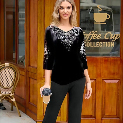 ✨ Elegantes 2-teiliges Samt-Set mit Kristallverzierungen | Perfekt für Büro, Abendessen & Feiern | Atmungsaktiv & Bequem | In Übergrößen XL-4XL verfügbar 👗💎