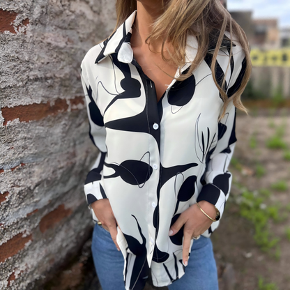 Damen lockere Bluse mit künstlerischem Print