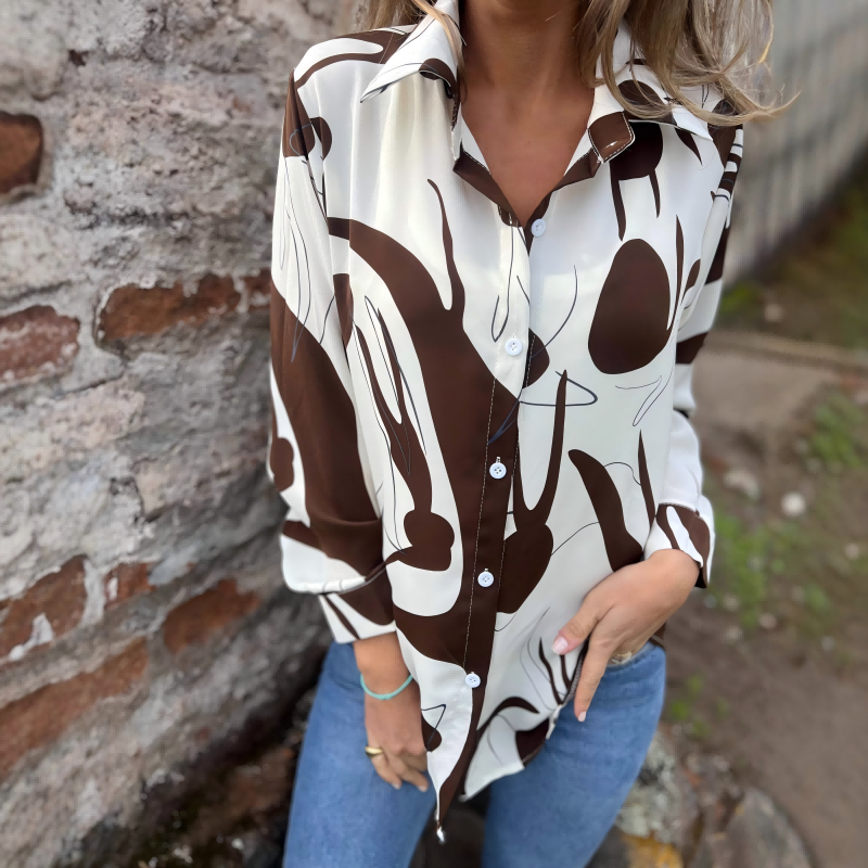 Damen lockere Bluse mit künstlerischem Print