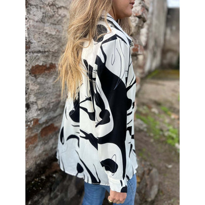 Damen lockere Bluse mit künstlerischem Print
