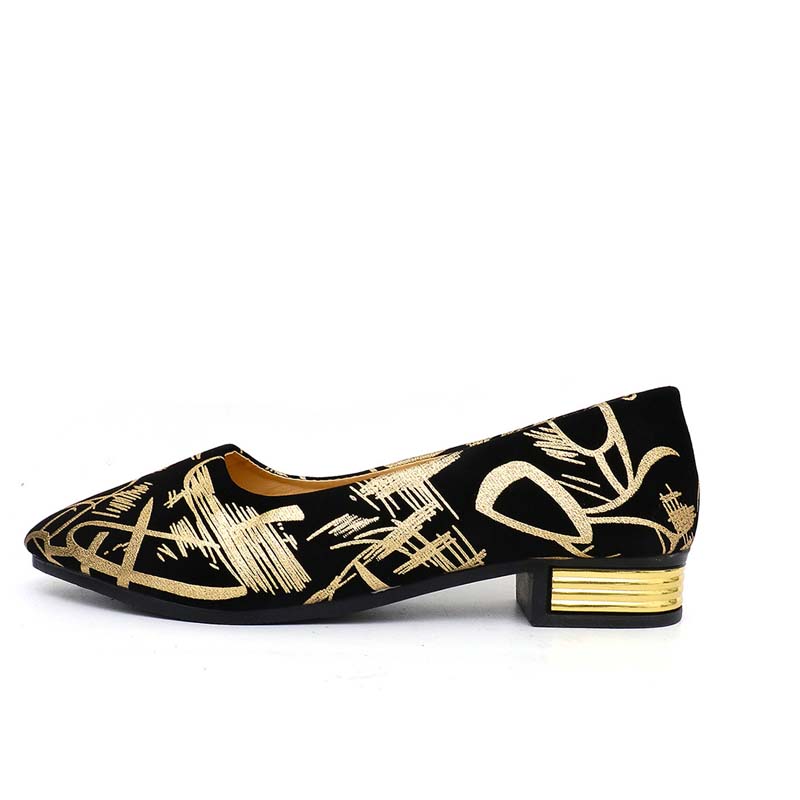 Modische Damen-Ballerinas mit spitzer Zehenpartie, niedrigem Absatz und Muster