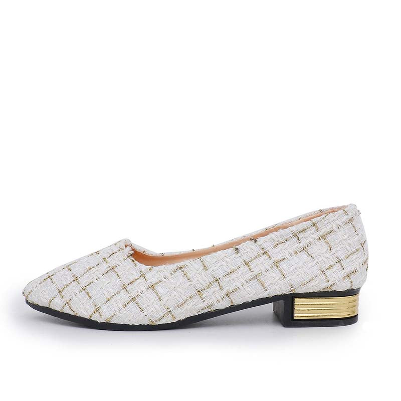 Modische Damen-Ballerinas mit spitzer Zehenpartie, niedrigem Absatz und Muster