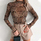 Langarm-Oberteil aus Mesh mit Leopardenmuster