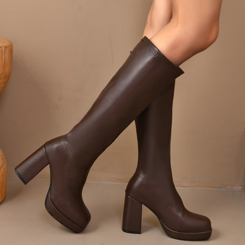 Trendige, kniehohe Damenstiefel aus PU-Leder