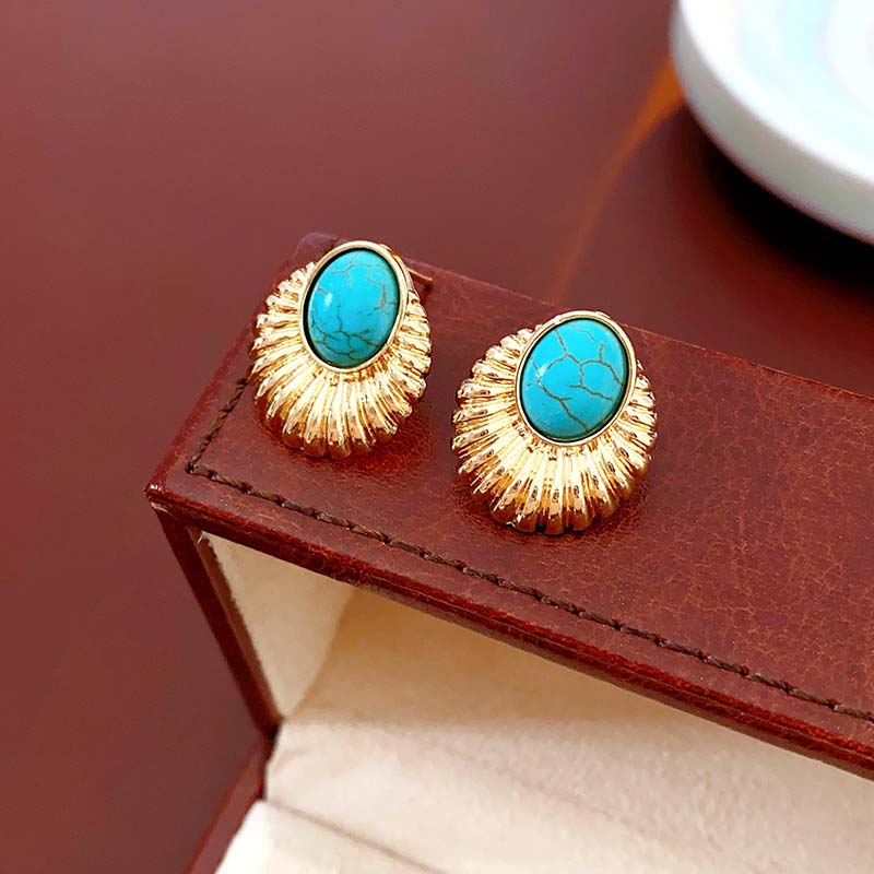 Retro-Stiftöhrringe und Halskette-Set für Damen