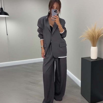 💃Zeitlich begrenzter Rabatt von 50 % 🍁🔥Damen-Zweiteiler: Blazer mit langen Ärmeln & Hose mit weitem Bein