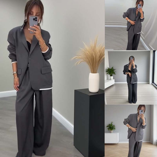 💃Zeitlich begrenzter Rabatt von 50 % 🍁🔥Damen-Zweiteiler: Blazer mit langen Ärmeln & Hose mit weitem Bein
