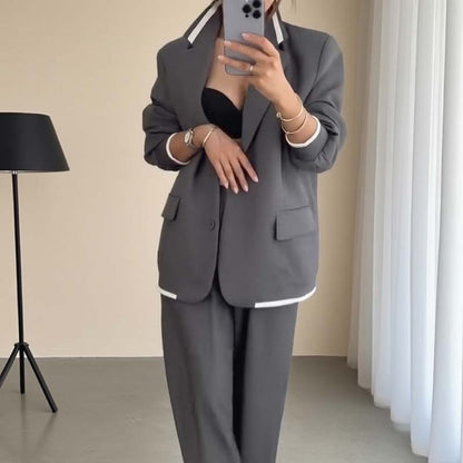 💃Zeitlich begrenzter Rabatt von 50 % 🍁🔥Damen-Zweiteiler: Blazer mit langen Ärmeln & Hose mit weitem Bein