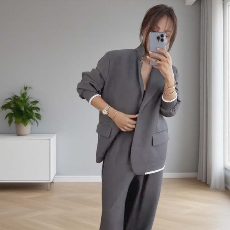 💃Zeitlich begrenzter Rabatt von 50 % 🍁🔥Damen-Zweiteiler: Blazer mit langen Ärmeln & Hose mit weitem Bein