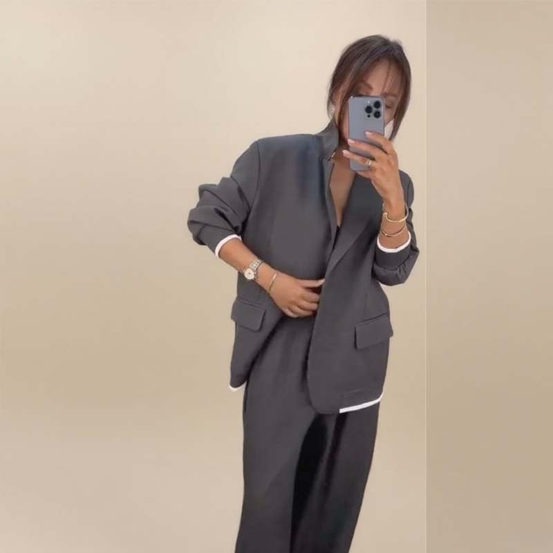 💃Zeitlich begrenzter Rabatt von 50 % 🍁🔥Damen-Zweiteiler: Blazer mit langen Ärmeln & Hose mit weitem Bein