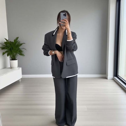 💃Zeitlich begrenzter Rabatt von 50 % 🍁🔥Damen-Zweiteiler: Blazer mit langen Ärmeln & Hose mit weitem Bein