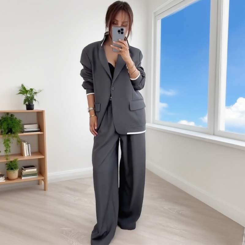 💃Zeitlich begrenzter Rabatt von 50 % 🍁🔥Damen-Zweiteiler: Blazer mit langen Ärmeln & Hose mit weitem Bein