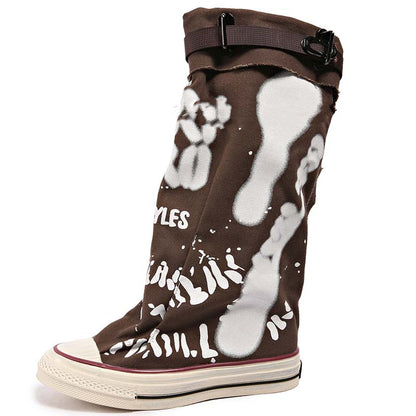 💗LETZTER TAG AKTION - 76% RABATT💗Flache Retro-Stiefel aus Canvas mit mittlerem Schaft für Damen