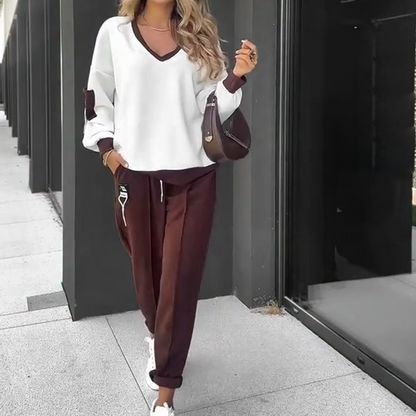 🍁NEUER HEISSER VERKAUF🔥 Farbblock-Pullover mit Kapuze & Jogginghose im Set