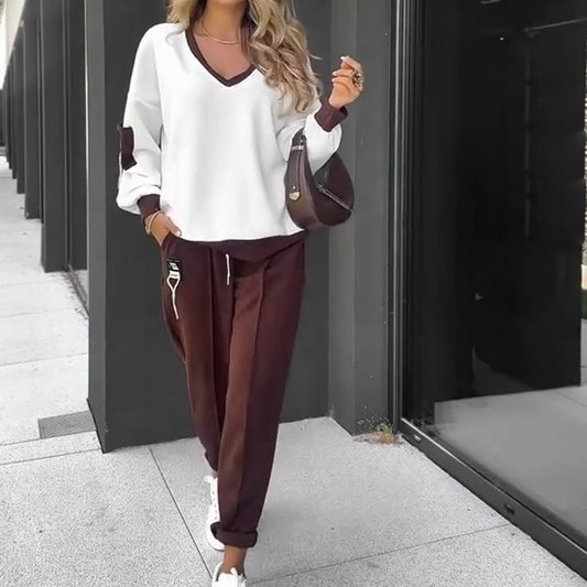 🍁NEUER HEISSER VERKAUF🔥 Farbblock-Pullover mit Kapuze & Jogginghose im Set