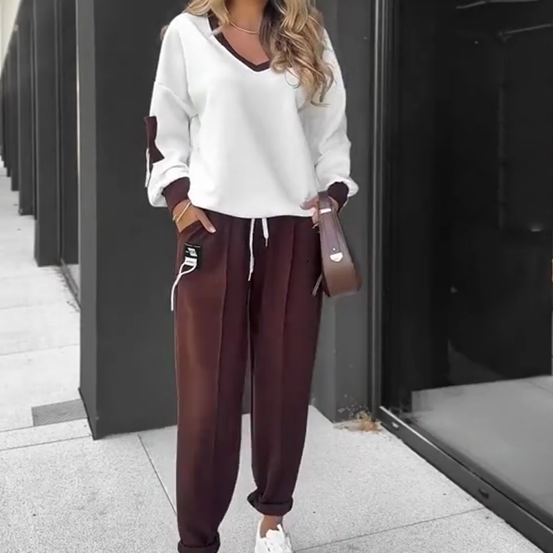 🍁NEUER HEISSER VERKAUF🔥 Farbblock-Pullover mit Kapuze & Jogginghose im Set