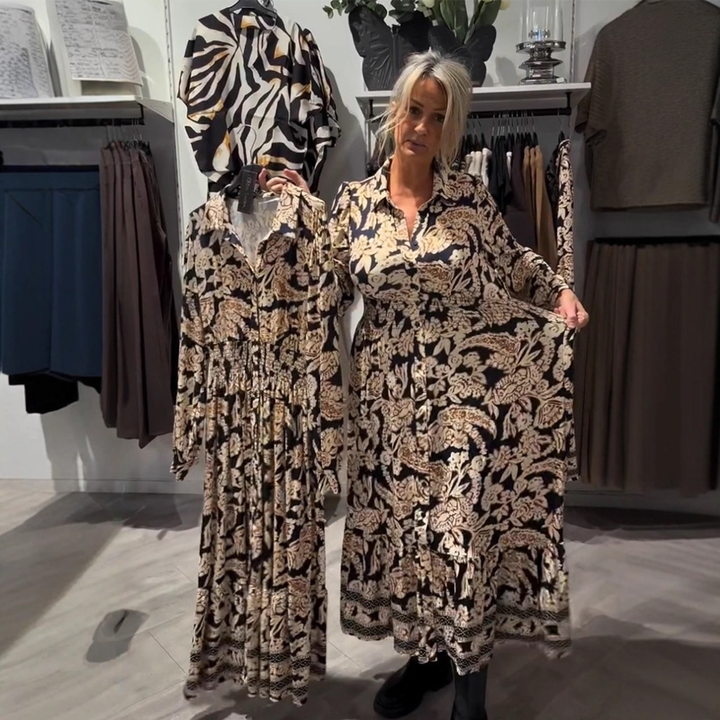 💥2025 Neues Design✨ Halbpreisverkauf💃Anmutiges Langarmkleid mit Blumenmuster