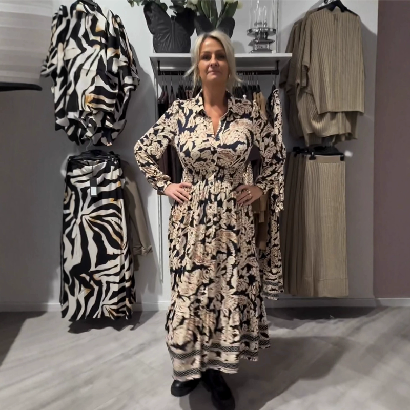 💥2025 Neues Design✨ Halbpreisverkauf💃Anmutiges Langarmkleid mit Blumenmuster